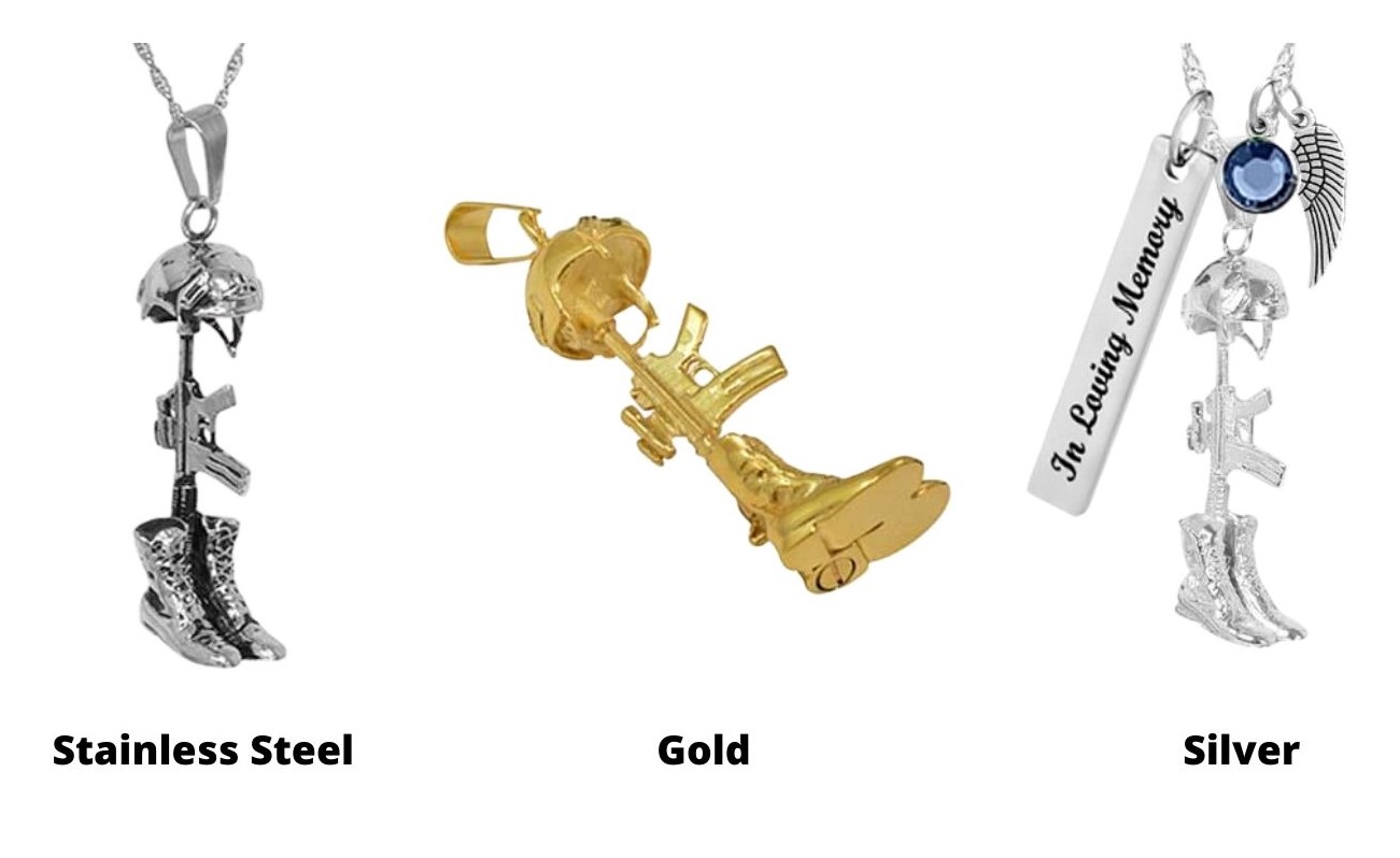 Battle cross pendant urns by In The Light Urns.